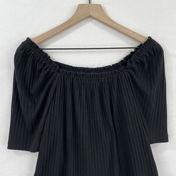 Madewell Shirt Women Small Black Textured Knit Off The Shoulder Boho Coastal NEW - Picture 2 of 13